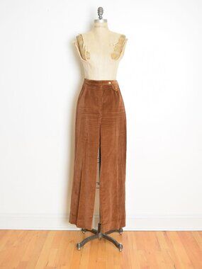 vintage 70s corduroy pants brown high rise waist hippie boho trousers M